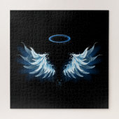 Blue Glows Angel Wings auf schwarzem Hintergrund Puzzle (Horizontal)