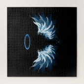 Blue Glows Angel Wings auf schwarzem Hintergrund Puzzle (Vertikal)