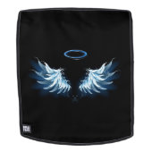 Blue Glows Angel Wings auf schwarzem Hintergrund Rucksack (Abnehmbare Front)