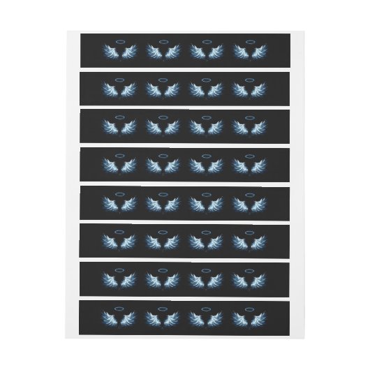 Blue Glows Angel Wings auf schwarzem Hintergrund Rundum-Adressaufkleber (Bogen)