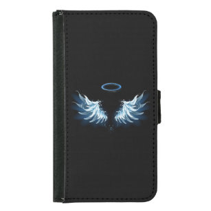 Blue Glows Angel Wings auf schwarzem Hintergrund Geldbeutel Hülle Für Das Samsung Galaxy S5