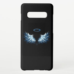Blue Glows Angel Wings auf schwarzem Hintergrund Samsung Galaxy S10+ Hülle