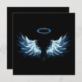 Blue Glows Angel Wings auf schwarzem Hintergrund Save The Date (Vorne/Hinten)