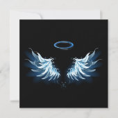 Blue Glows Angel Wings auf schwarzem Hintergrund Save The Date (Vorderseite)