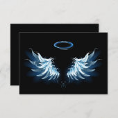 Blue Glows Angel Wings auf schwarzem Hintergrund Save The Date (Vorne/Hinten)
