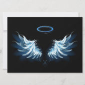 Blue Glows Angel Wings auf schwarzem Hintergrund Save The Date (Vorderseite)