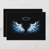 Blue Glows Angel Wings auf schwarzem Hintergrund Save The Date (Vorne/Hinten)