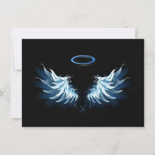 Blue Glows Angel Wings auf schwarzem Hintergrund Save The Date
