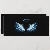 Blue Glows Angel Wings auf schwarzem Hintergrund Save The Date (Vorne/Hinten)