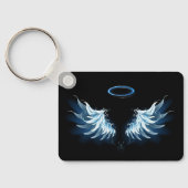 Blue Glows Angel Wings auf schwarzem Hintergrund Schlüsselanhänger (Rückseite)
