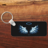 Blue Glows Angel Wings auf schwarzem Hintergrund Schlüsselanhänger (Rückseite)