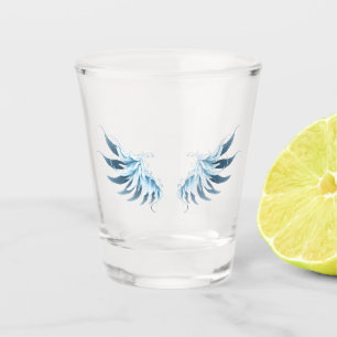 Blue Glows Angel Wings auf schwarzem Hintergrund Schnapsglas