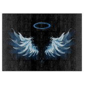 Blue Glows Angel Wings auf schwarzem Hintergrund Schneidebrett (Vorderseite)
