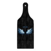 Blue Glows Angel Wings auf schwarzem Hintergrund Schneidebrett (Vorderseite)