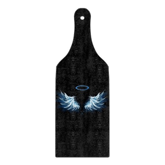 Blue Glows Angel Wings auf schwarzem Hintergrund Schneidebrett (Vorderseite)