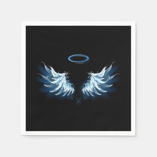 Blue Glows Angel Wings auf schwarzem Hintergrund Serviette (Vorderseite)