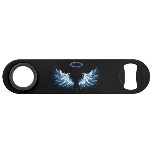 Blue Glows Angel Wings auf schwarzem Hintergrund Speed Flaschenöffner (Vorderseite (Horizontal))