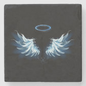 Blue Glows Angel Wings auf schwarzem Hintergrund Steinuntersetzer (Vorderseite)