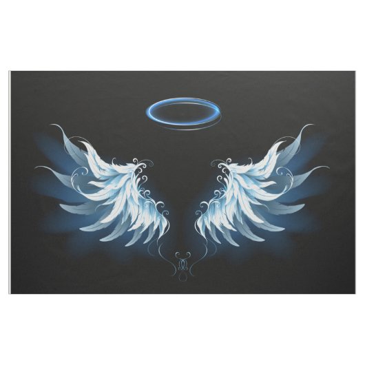 Blue Glows Angel Wings auf schwarzem Hintergrund Stoff (Yard (91,4 cm))