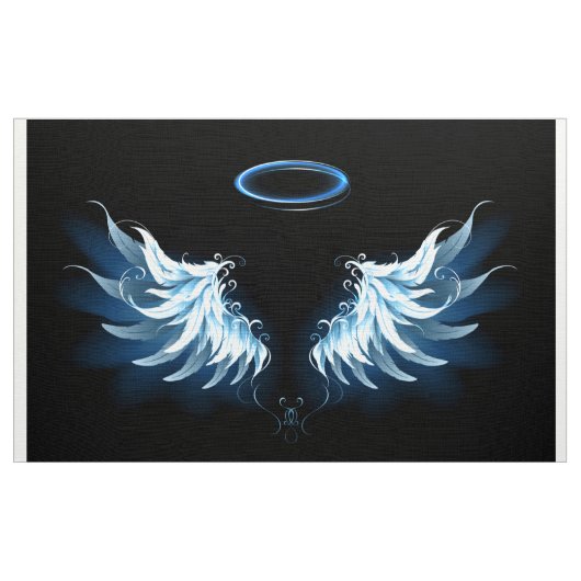 Blue Glows Angel Wings auf schwarzem Hintergrund Stoff (Yard (91,4 cm))