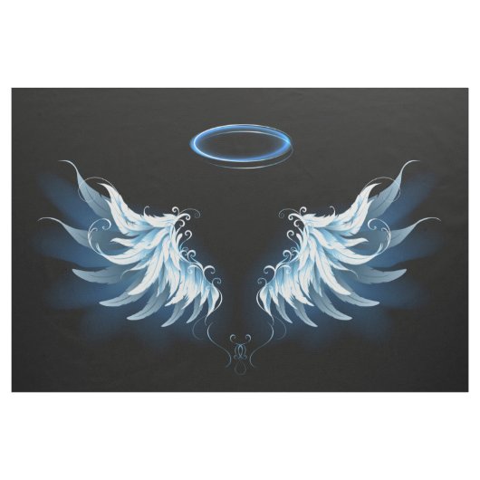 Blue Glows Angel Wings auf schwarzem Hintergrund Stoff (Yard (91,4 cm))