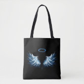 Blue Glows Angel Wings auf schwarzem Hintergrund Tasche (Vorderseite)