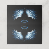 Blue Glows Angel Wings auf schwarzem Hintergrund Terminkarte (Außenseite Aufgefaltet)