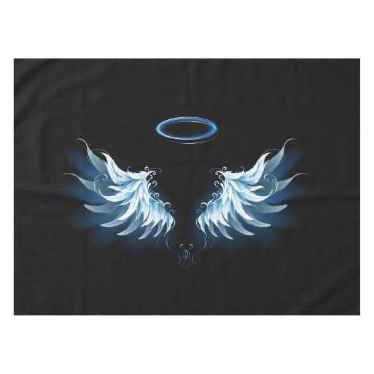 Blue Glows Angel Wings auf schwarzem Hintergrund Tischdecke (Vorderseite (Horizontal))
