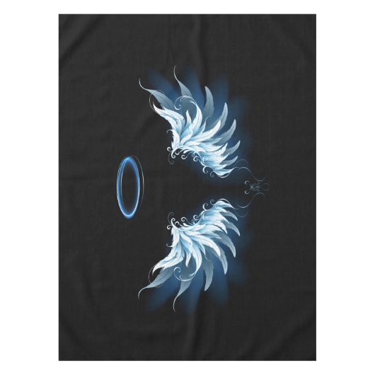 Blue Glows Angel Wings auf schwarzem Hintergrund Tischdecke (Vorderseite)