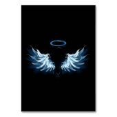 Blue Glows Angel Wings auf schwarzem Hintergrund Tischnummer (Vorderseite)