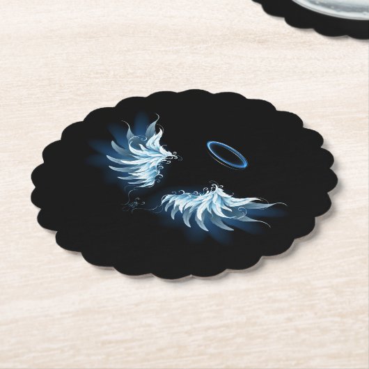 Blue Glows Angel Wings auf schwarzem Hintergrund Untersetzer (angewinkelt)