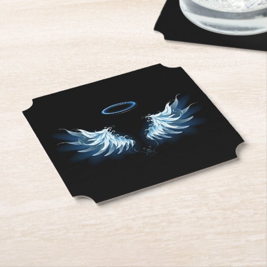 Blue Glows Angel Wings auf schwarzem Hintergrund Untersetzer (angewinkelt)