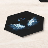 Blue Glows Angel Wings auf schwarzem Hintergrund Untersetzer (angewinkelt)