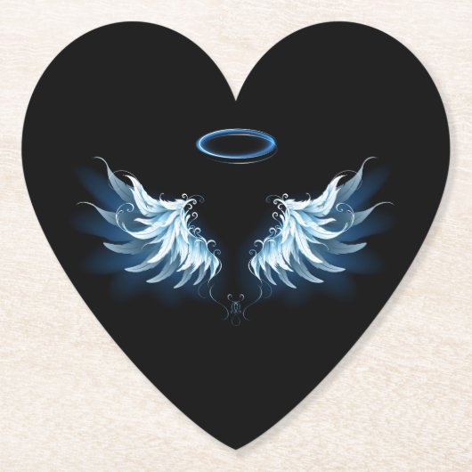 Blue Glows Angel Wings auf schwarzem Hintergrund Untersetzer (Vorderseite)