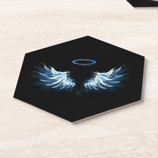 Blue Glows Angel Wings auf schwarzem Hintergrund Untersetzer (angewinkelt)