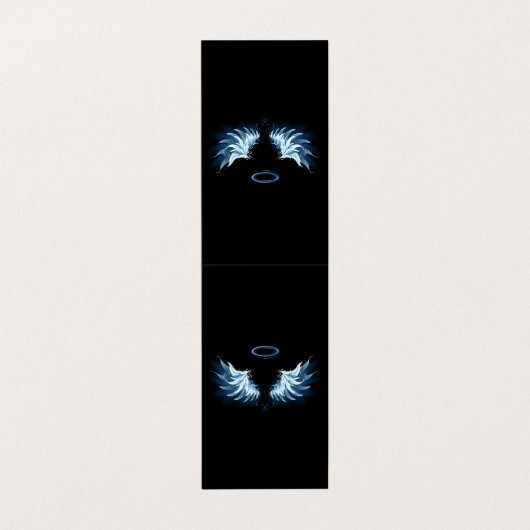 Blue Glows Angel Wings auf schwarzem Hintergrund Visitenkarten (Außenseite Aufgefaltet)