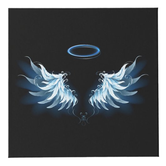 Blue Glows Angel Wings auf schwarzem Hintergrund Würfel (Rechts)