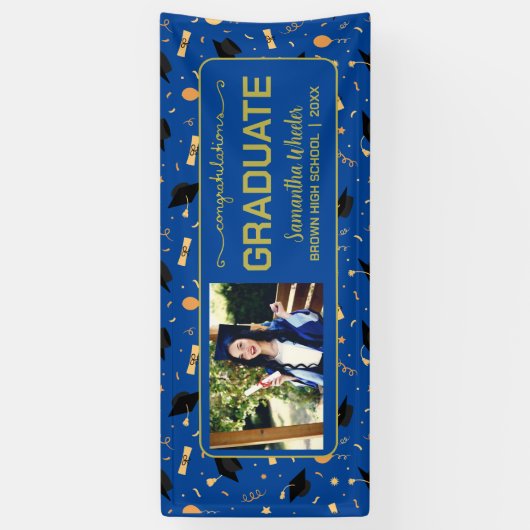 Blue Glückwunschs Graduate Custom Foto Abschluss Banner (Vertikal)