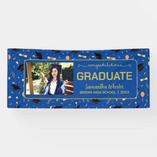 Blue Glückwunschs Graduate Custom Foto Abschluss Banner (Horizontal)