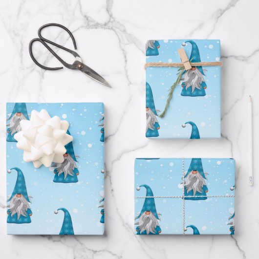 Blue Gnome Geschenkpapier Set (Vorderseite)