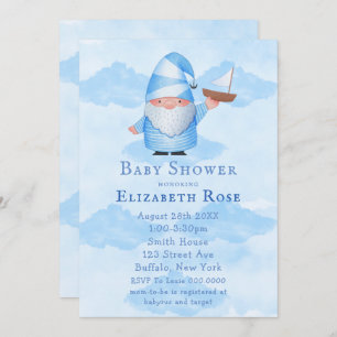 Blue Gnome Sailboat Cloud Baby Shower Einladungen