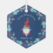 Blue Gnome Sweet Gnome Elf Blumenstrauß Whimsical Ornament Aus Glas (Vorderseite)