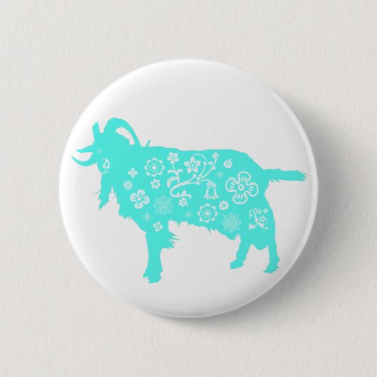 Blue Goat Vietnamese Chinesisch Jahr Zodiac Button (Vorderseite)