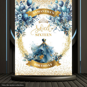 Blue Gold 16 . Geburtstag Watercolor Dress Party Wandteppich