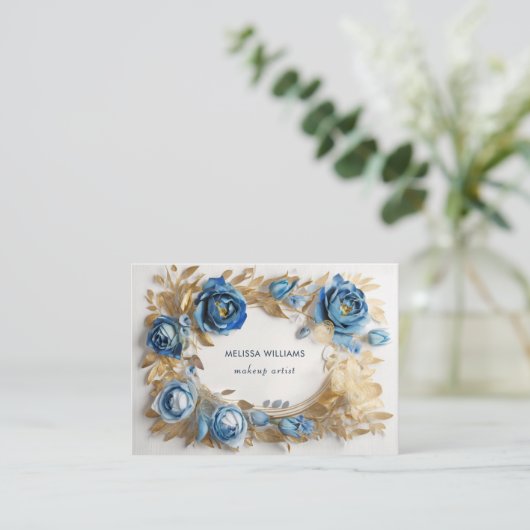 Blue Gold 3 D Blume Visitenkarte (Stehend Vorderseite)