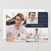 Blue Gold 3 Foto Collage Abschluss Announc Ankündigung (Vorne/Hinten)