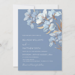 Blue Gold 3D Blumen  Einladung