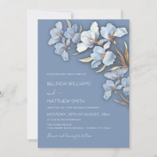 Blue Gold 3D Blumen Einladung