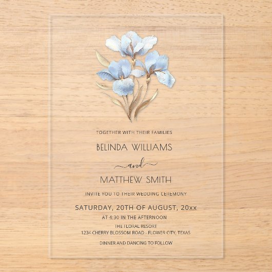 Blue Gold 3D Flowers  Acryleinladungen (Vorderseite)