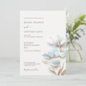 Blue Gold 3D Flowers  Einladung (Stehend Vorderseite)